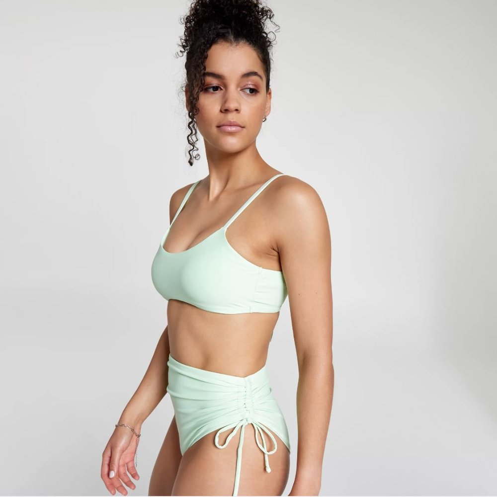 🌸 CALIA Bikini Tie Back Top XL - Ruched Side Tie High Rise Bottom XXL Pistachio - Picture 3 of 14